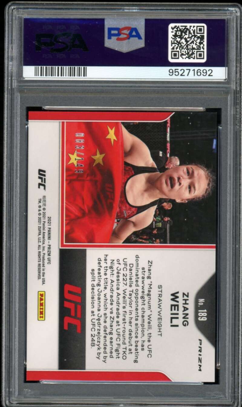 Zhang Weili Card 2021 Prizm UFC Purple Prizm (pop 8) #189 PSA 10 Image 2