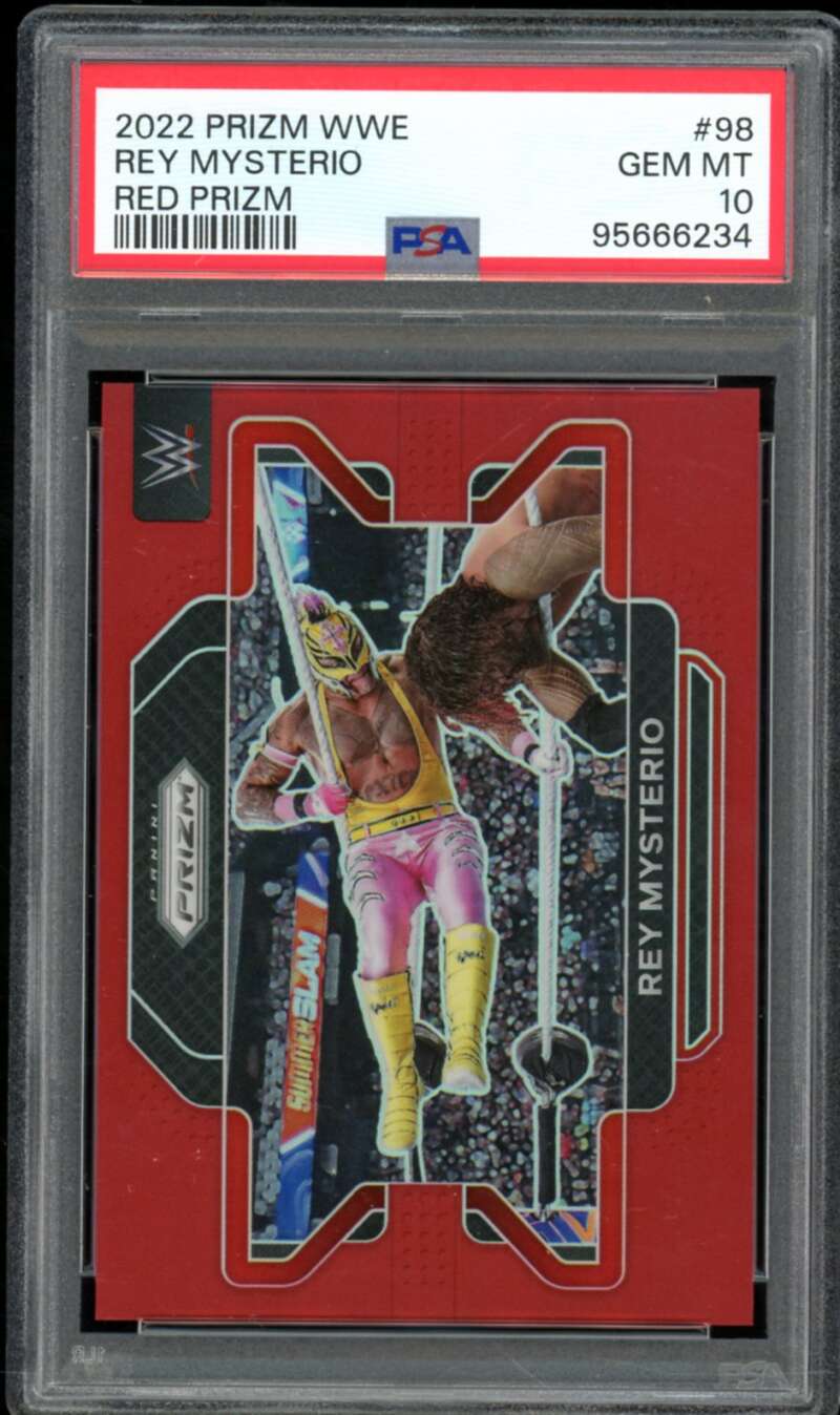 Rey Mysterio Card 2022 Prizm WWE Red Prizm (pop 5) #98 PSA 10 Image 1