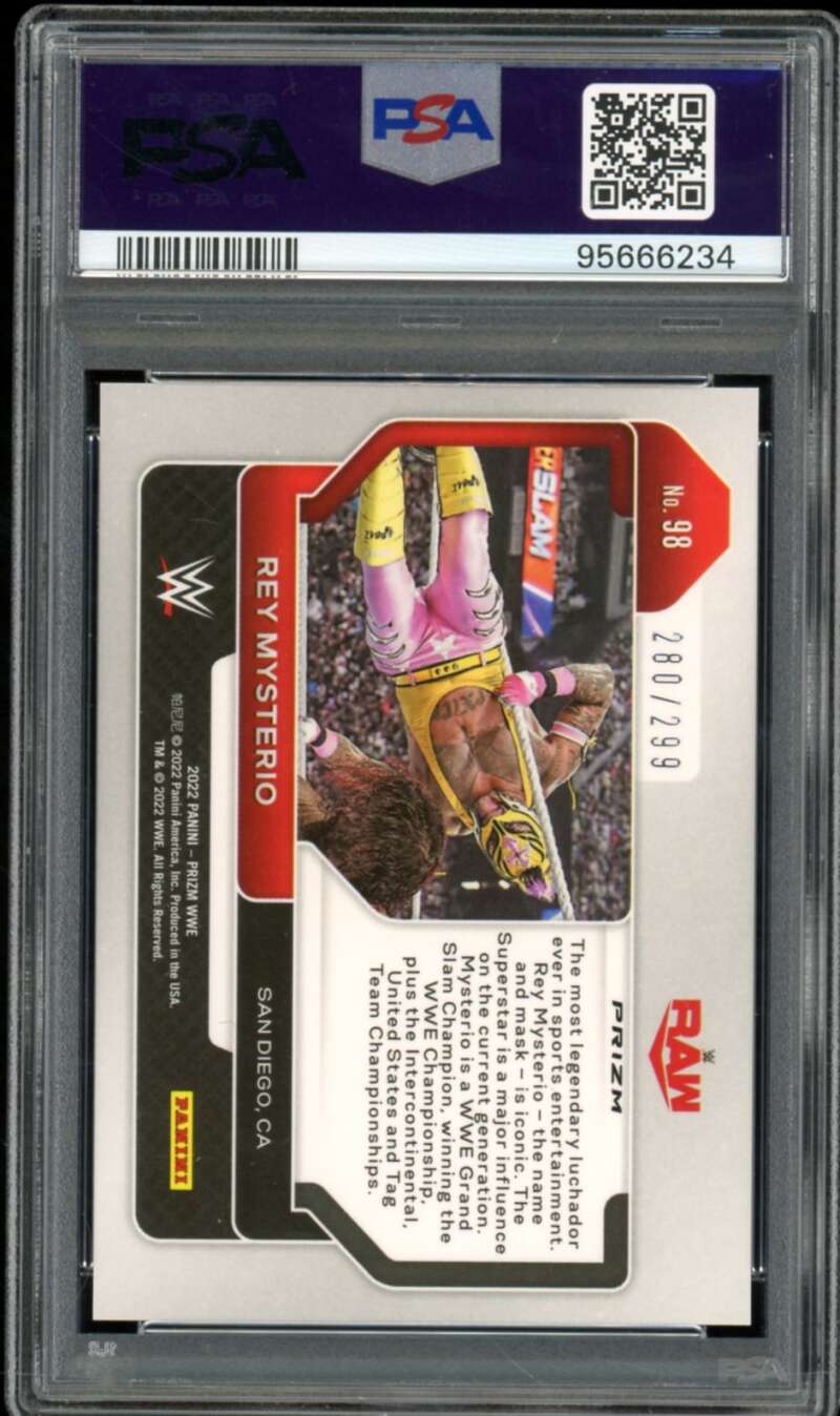 Rey Mysterio Card 2022 Prizm WWE Red Prizm (pop 5) #98 PSA 10 Image 2