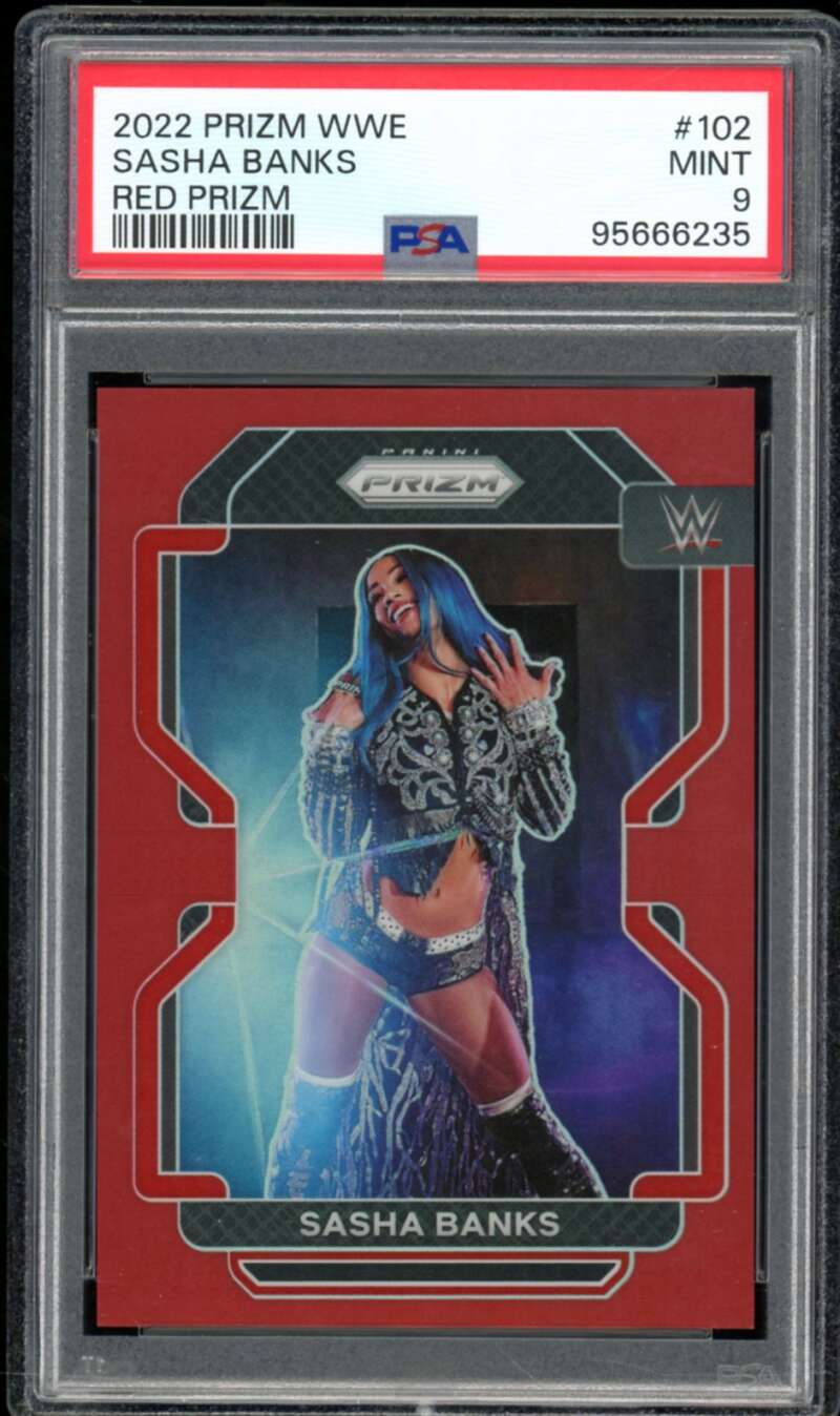 Sasha Banks Card 2022 Prizm WWE Red Prizm #102 PSA 9 Image 1