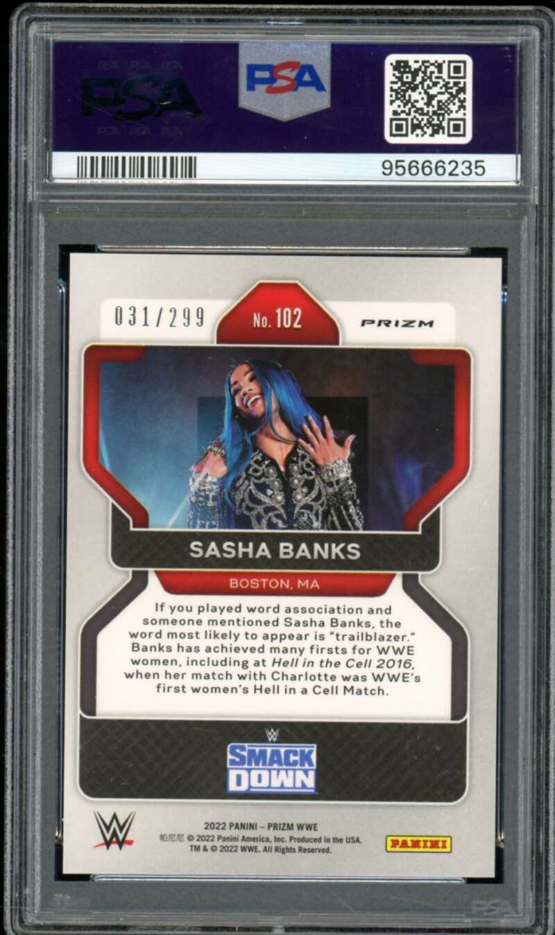 Sasha Banks Card 2022 Prizm WWE Red Prizm #102 PSA 9 Image 2