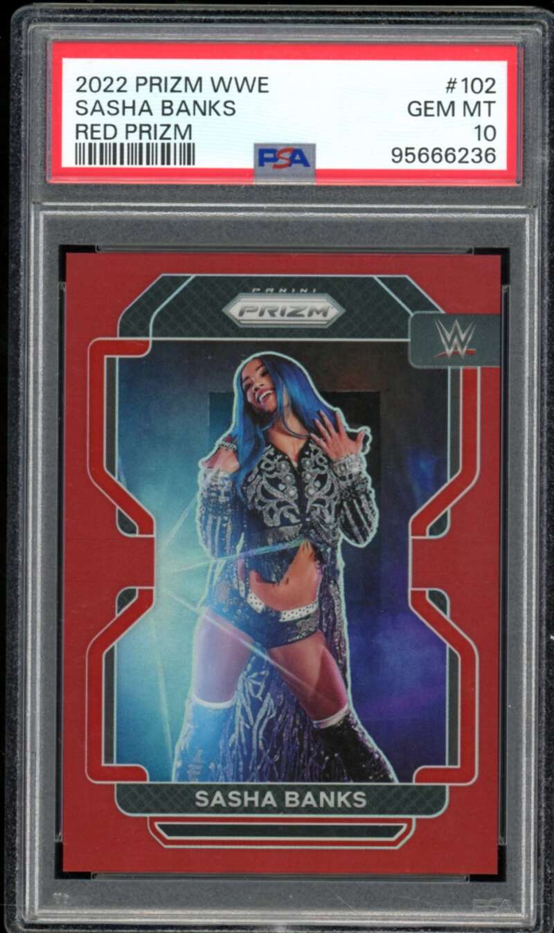 Sasha Banks Card 2022 Prizm WWE Red Prizm (pop 12) #102 PSA 10 Image 1