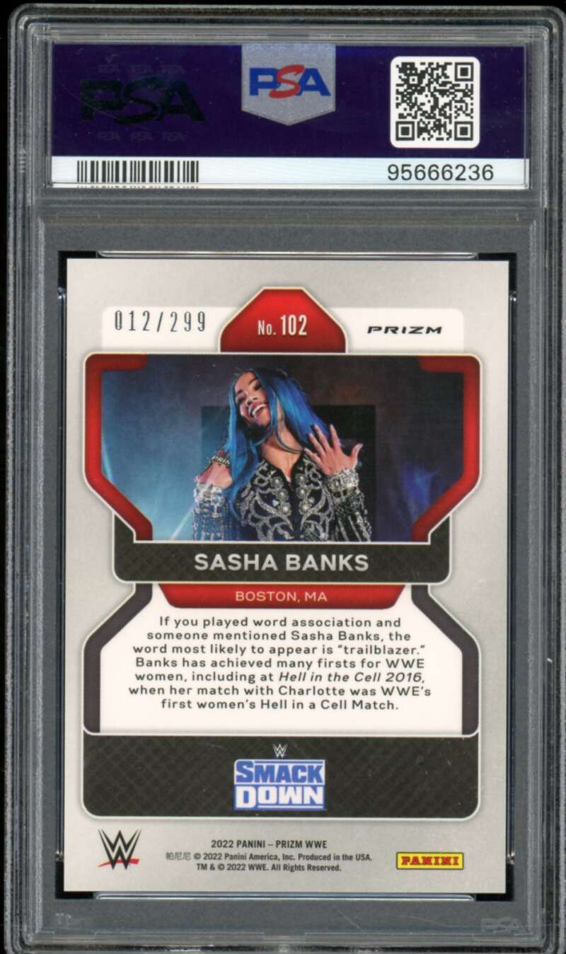 Sasha Banks Card 2022 Prizm WWE Red Prizm (pop 12) #102 PSA 10 Image 2