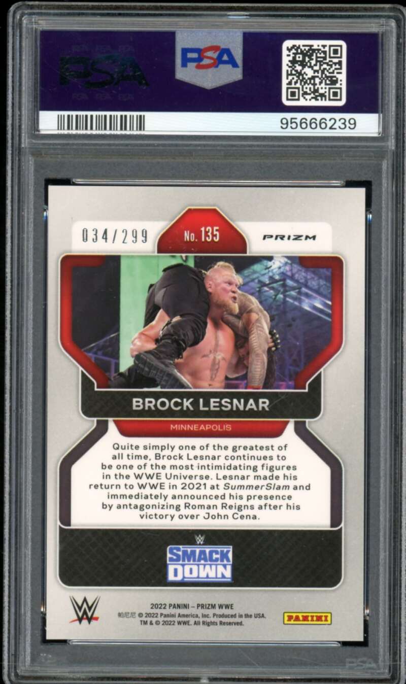 Brock Lesnar Card 2022 Prizm WWE Red Prizm #135 PSA 9 Image 2