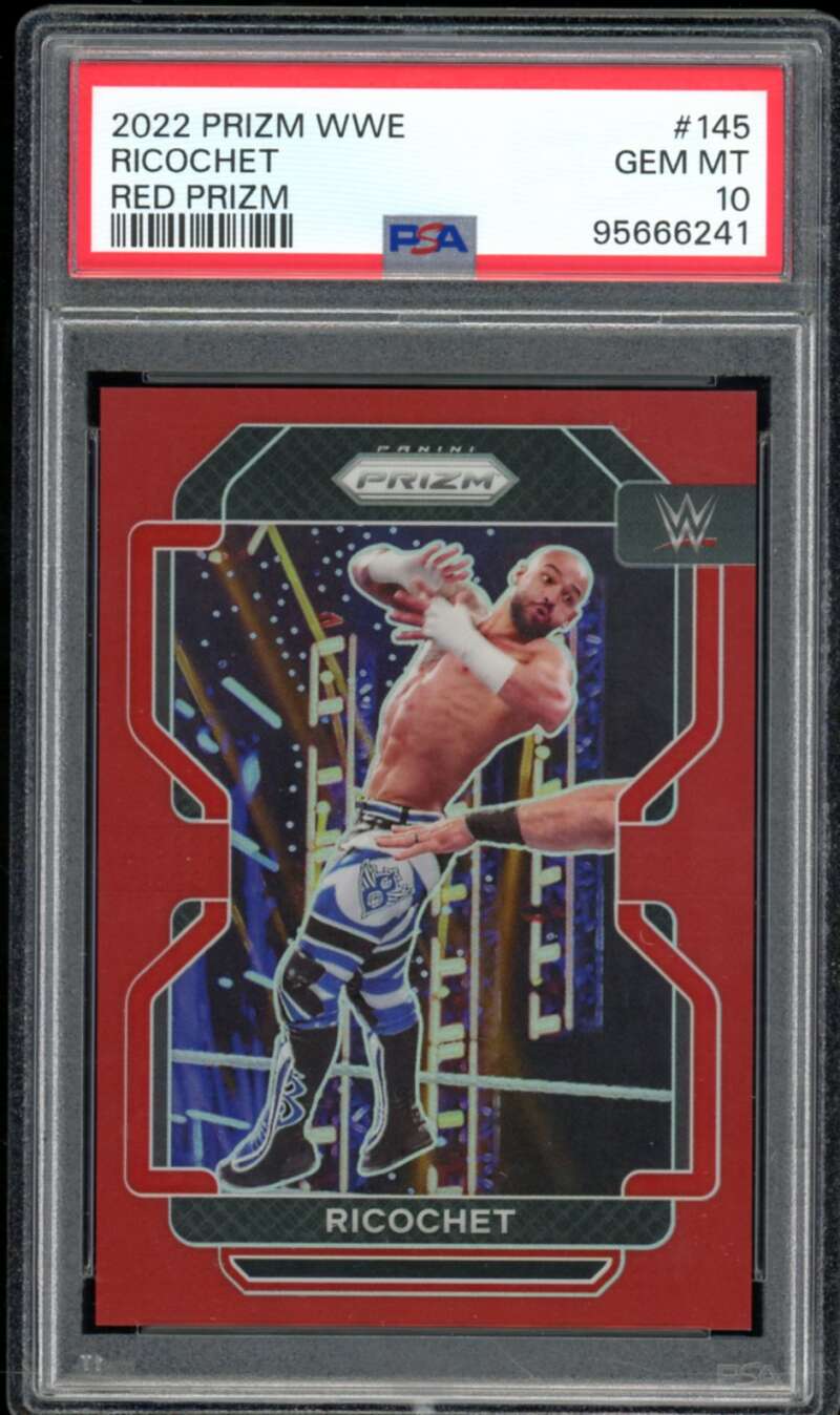 Ricochet Card 2022 Prizm WWE Red Prizm (pop 1) #145 PSA 10 Image 1