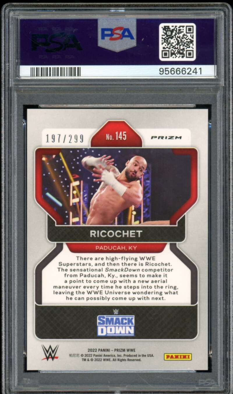 Ricochet Card 2022 Prizm WWE Red Prizm (pop 1) #145 PSA 10 Image 2