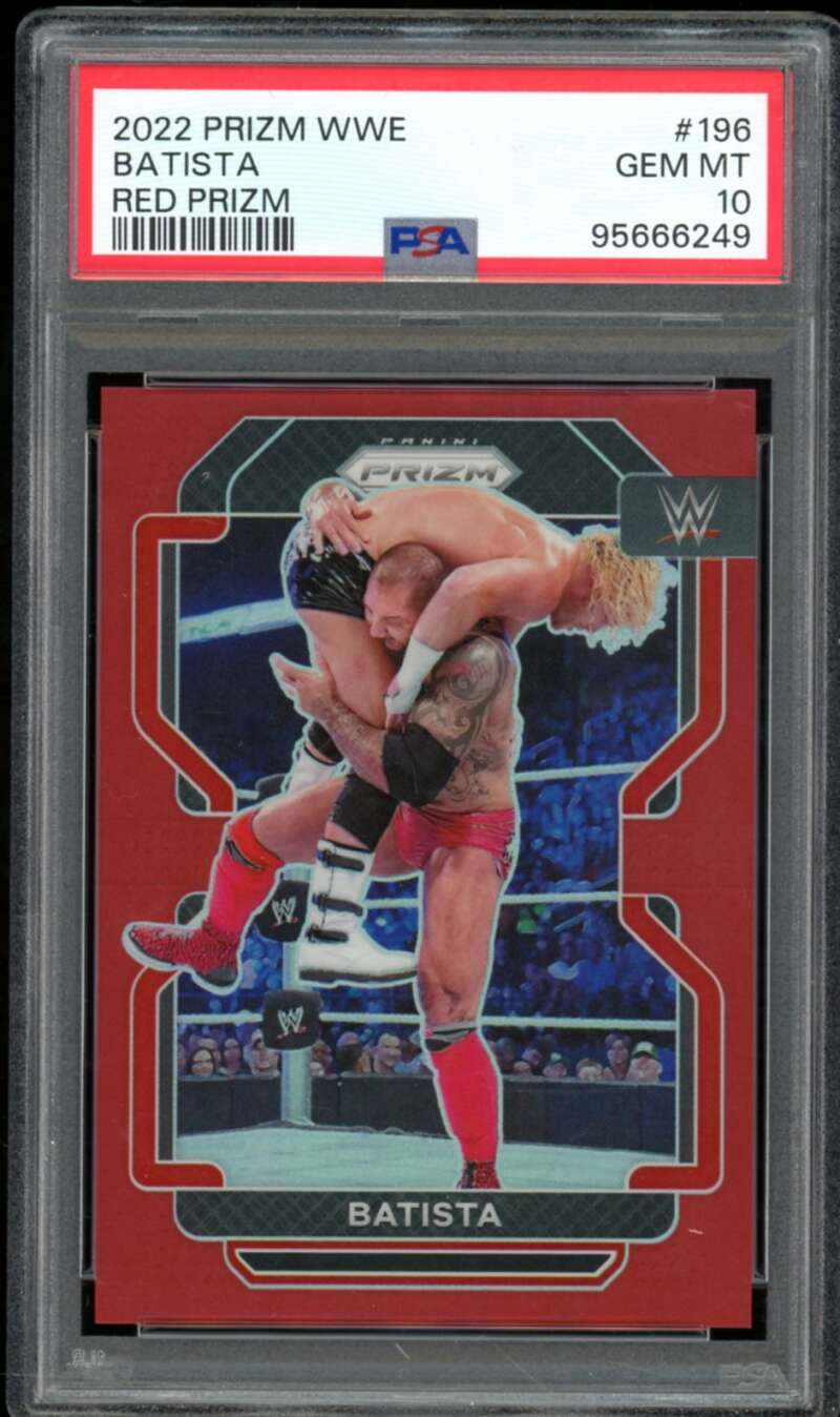 Batista Card 2022 Prizm WWE Red Prizm (pop 2) #196 PSA 10 Image 1