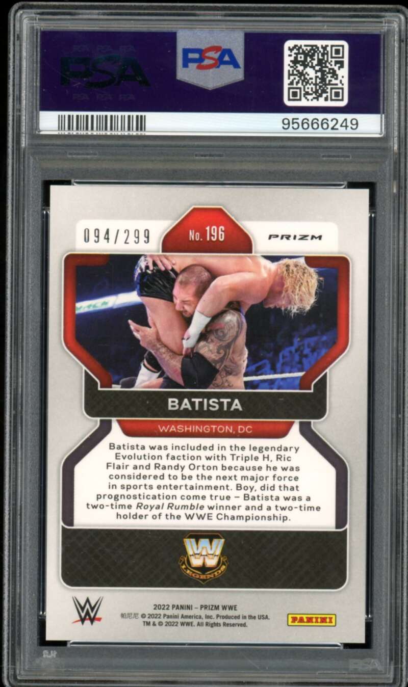 Batista Card 2022 Prizm WWE Red Prizm (pop 2) #196 PSA 10 Image 2