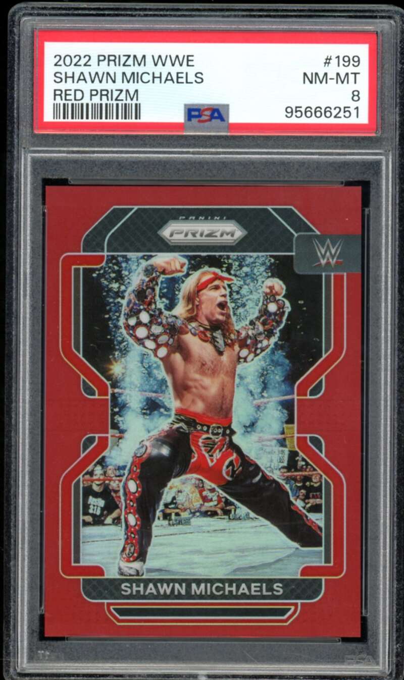 Shawn Michaels Card 2022 Prizm WWE Red Prizm #199 PSA 8 Image 1