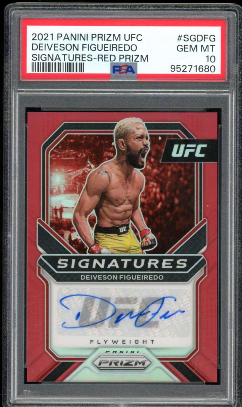 Deiveson Figueiredo 2021 Prizm UFC Signatures-Red Prizm (19/49) #SGDFG PSA 10 Image 1