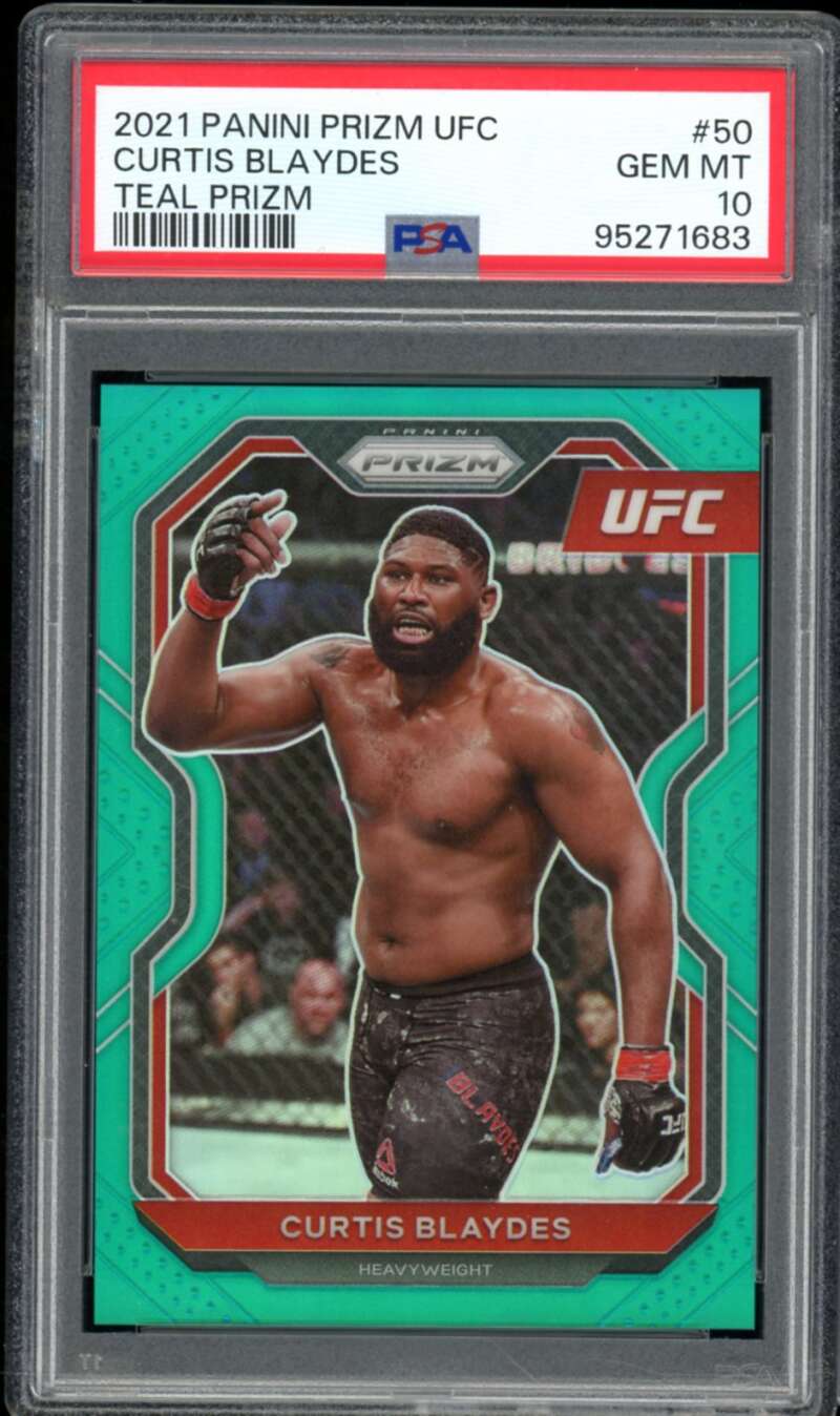 Curtis Blaydes Card 2021 Prizm UFC Teal Prizm (9/49) (pop 1) #50 PSA 10 Image 1