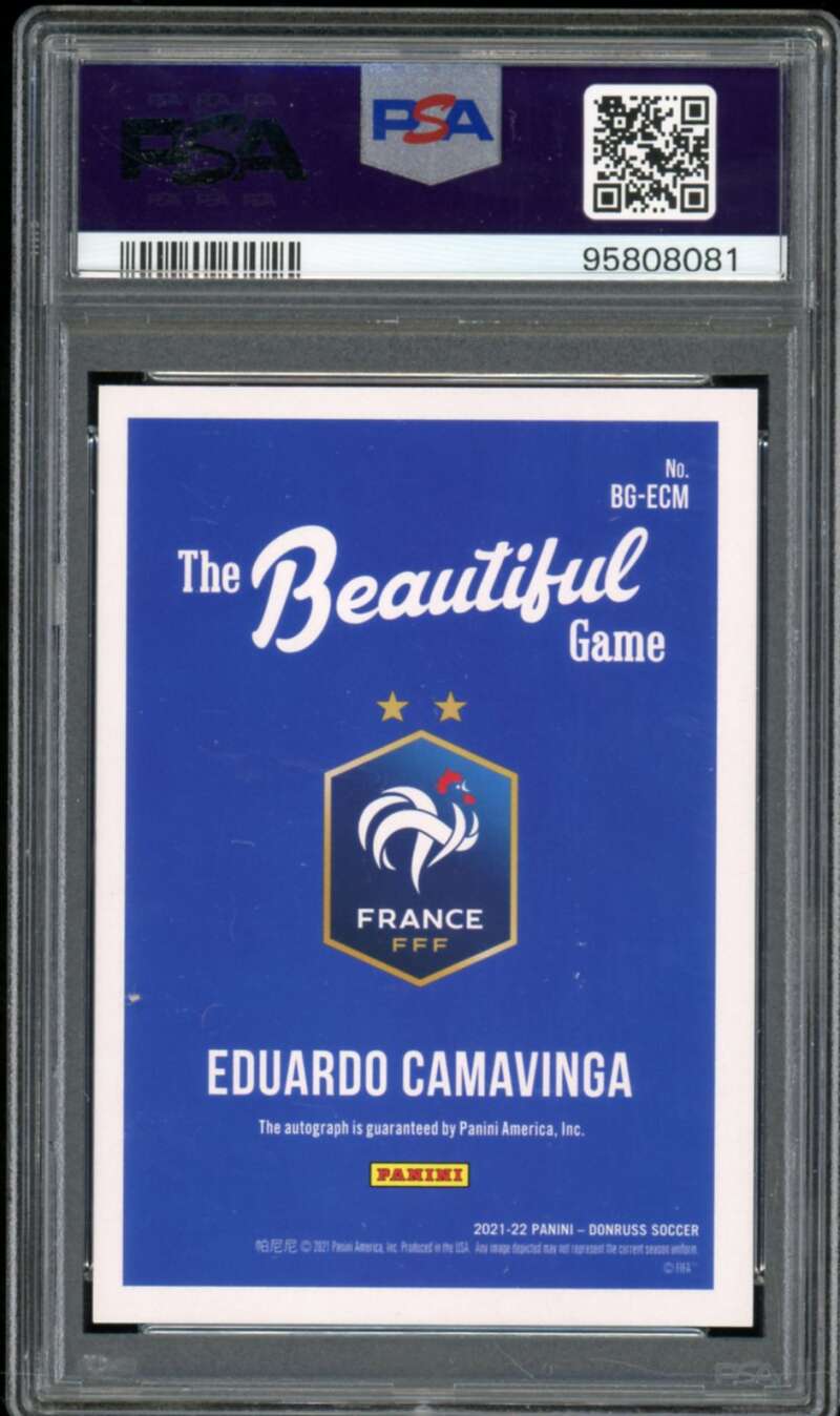 Eduardo Camavinga Card 2021-22 Donruss Qatar Beautiful Game Auto Blue #ECM PSA 9 Image 2