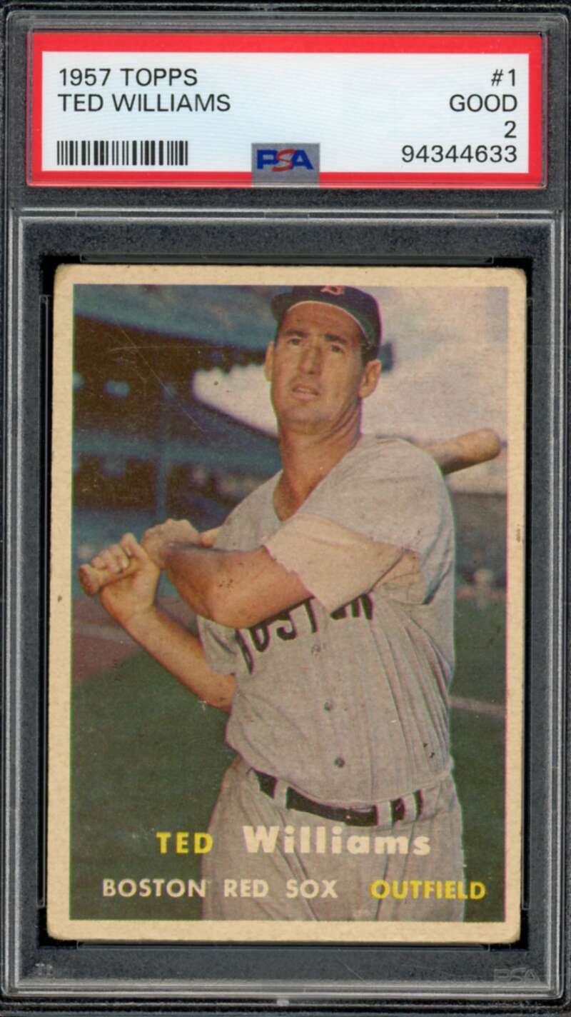 Ted Williams Card 1957 Topps #1 PSA 2 Image 1