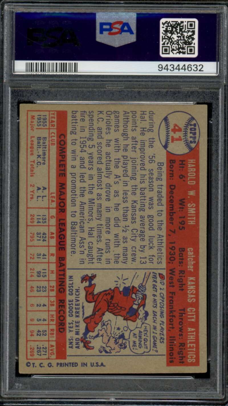 Hal Smith Card 1957 Topps #41 PSA 5 Image 2