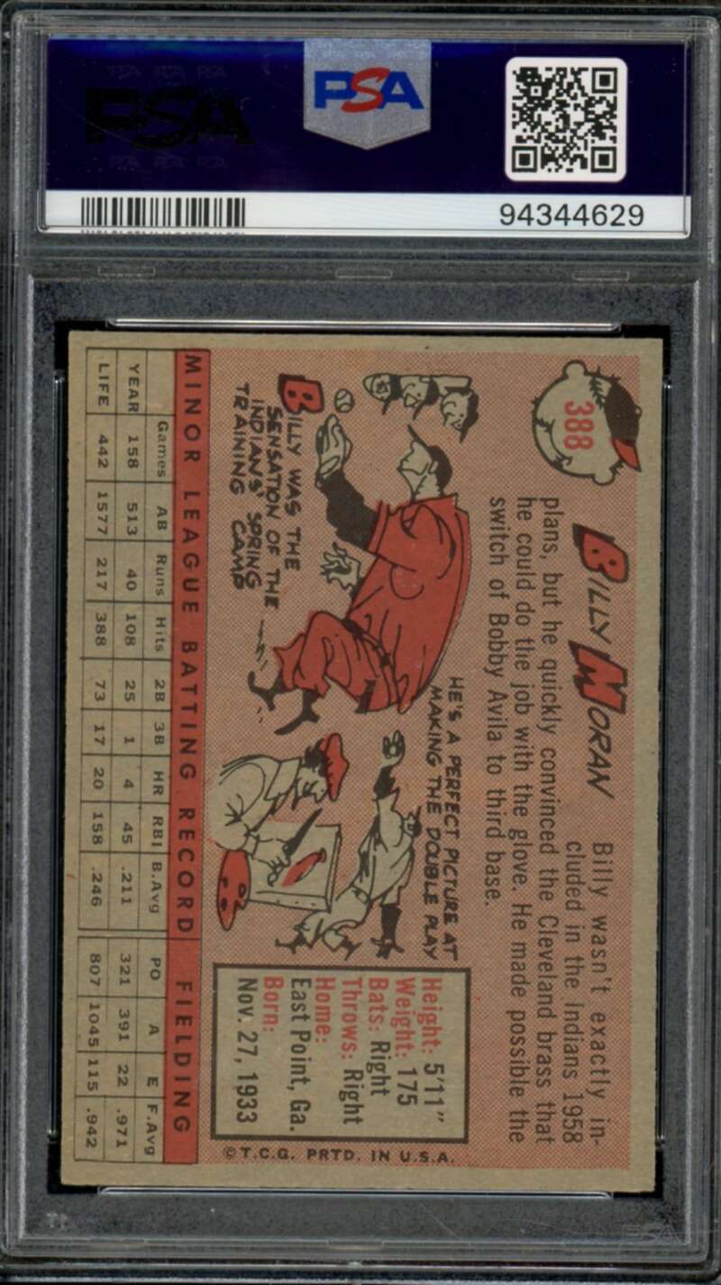 Billy Moran Card 1958 Topps #388 PSA 5 Image 2