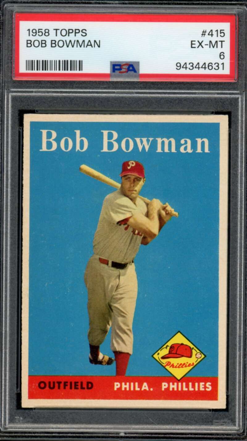 Bob Bowman Card 1958 Topps #415 PSA 6 Image 1