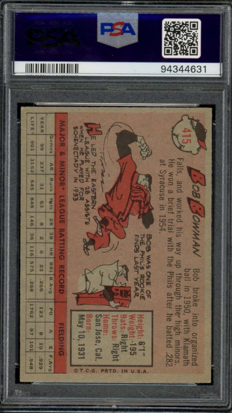 Bob Bowman Card 1958 Topps #415 PSA 6 Image 2