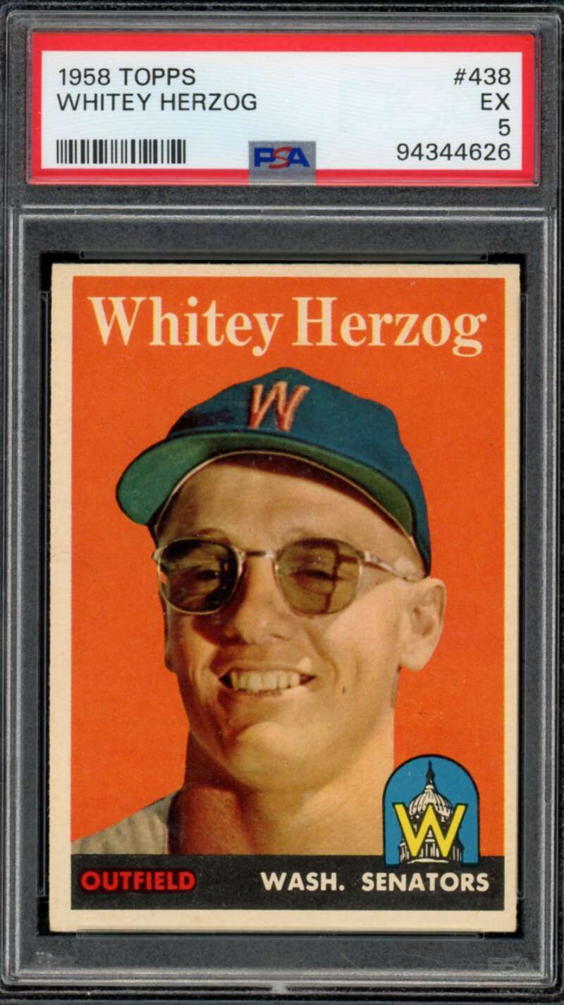 Whitey Herzog Card 1958 Topps #438 PSA 5 Image 1