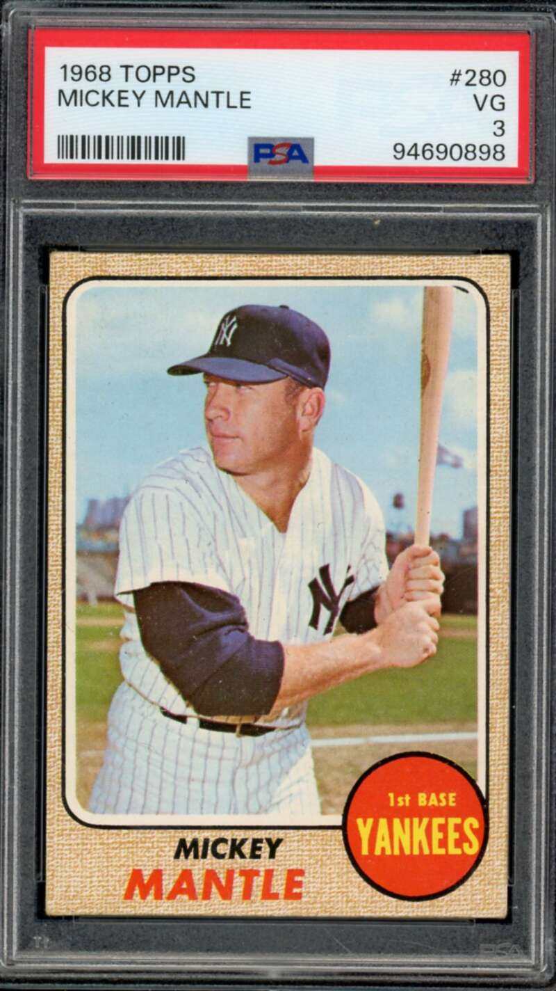 Mickey Mantle Card 1968 Topps #280 PSA 3 Image 1