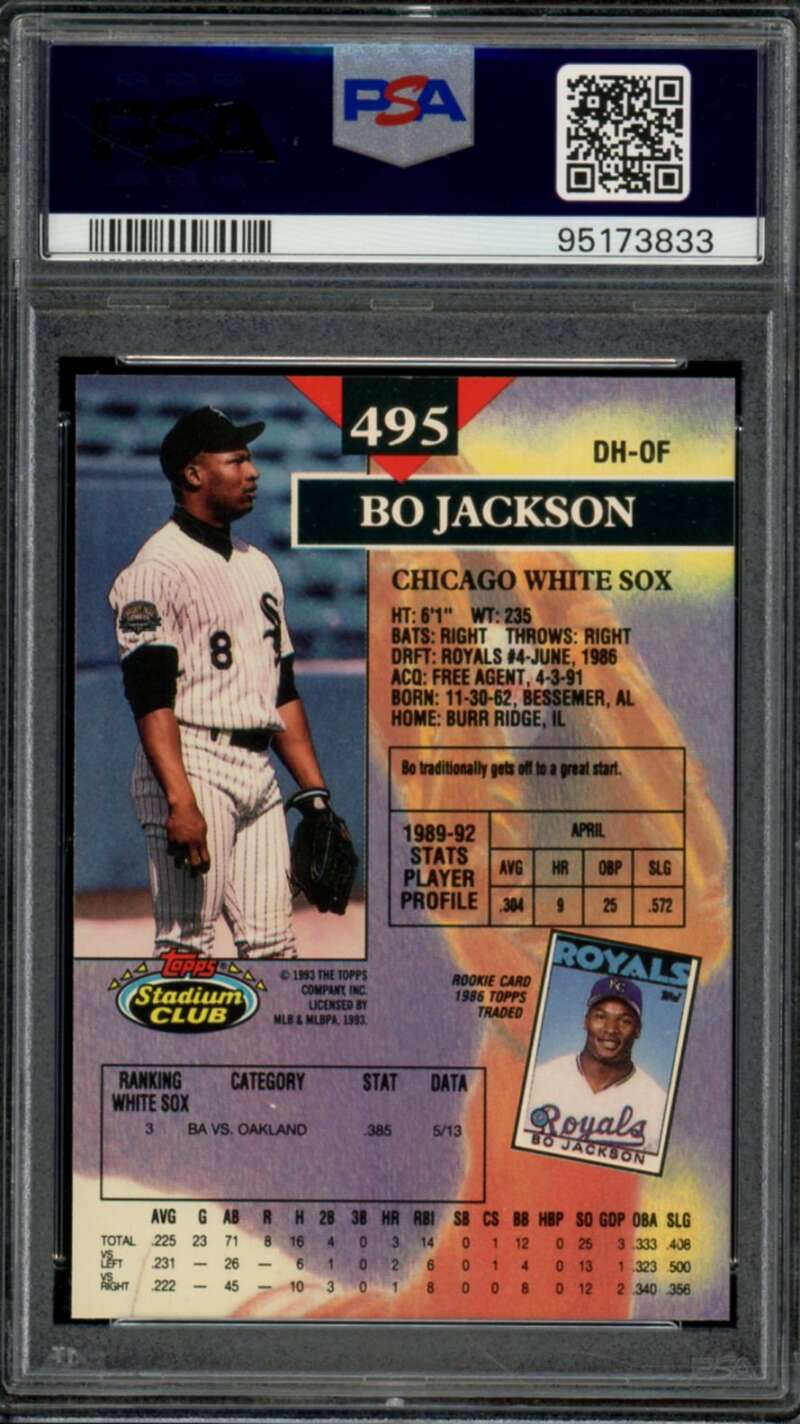 Bo Jackson Card 1993 Stadium Club 1st Day Production (pop 20) #495 PSA 9 Image 2