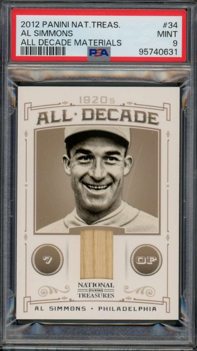 Al Simmons 2012 Panini National Treasures All Decade Materials (pop 4) #34 PSA 9 Image 1