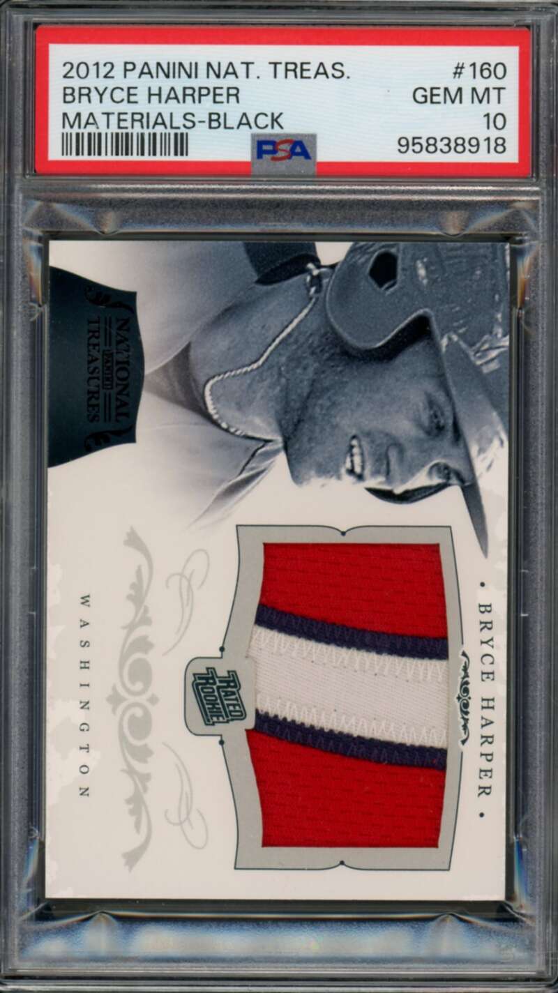 Bryce Harper Rookie 2012 National Treasures Materials Black (5/10) #160 PSA 10 Image 1