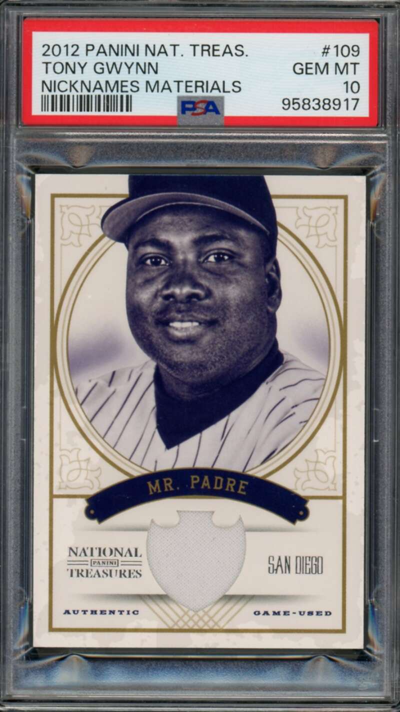 Tony Gwynn 2012 National Treasures Nickname Materials (pop 1) #109 PSA 10 Image 1