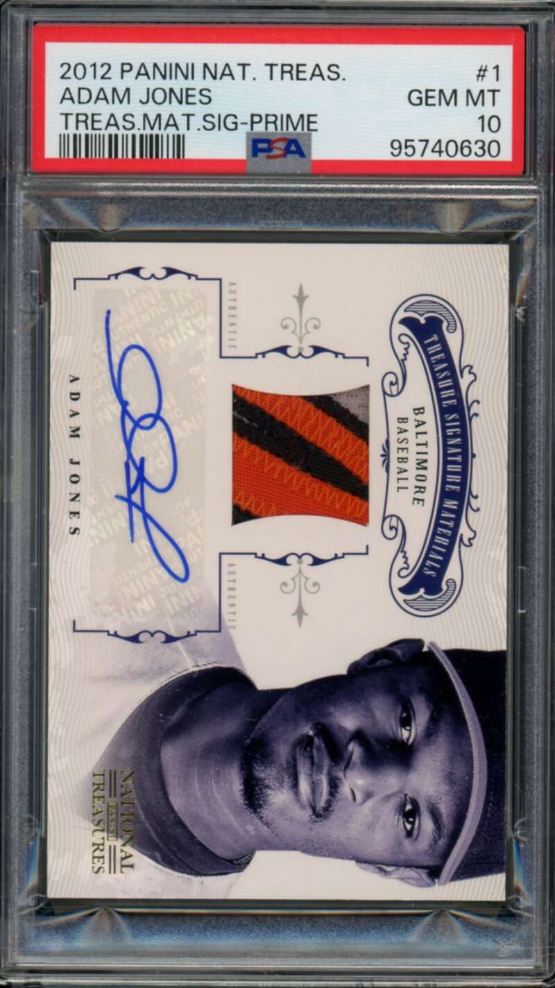 Adam Jones 2012 National Treasures Mat Signature Prime (6/25) (pop 1) #1 PSA 10 Image 1