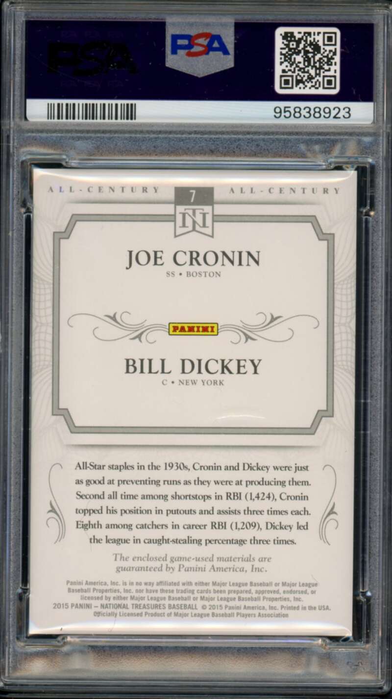 Joe Cronin/Bill Dickey 2015 National Treasures All_Century Mat Combo #7 PSA 10 Image 2