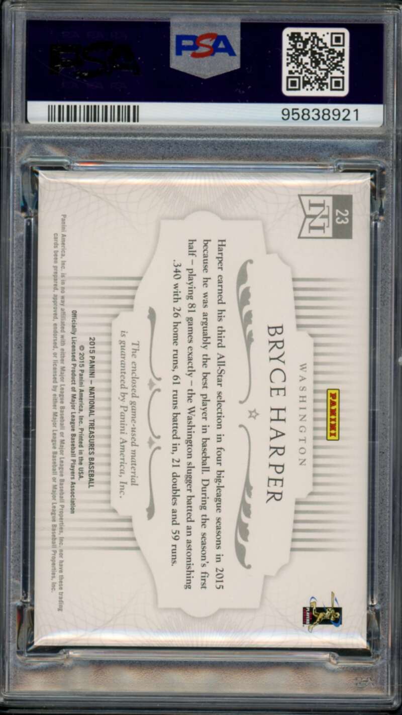 Bryce Harper 2015 National Treasures All-Star Materials (5/34)(pop 1) #23 PSA 10 Image 2