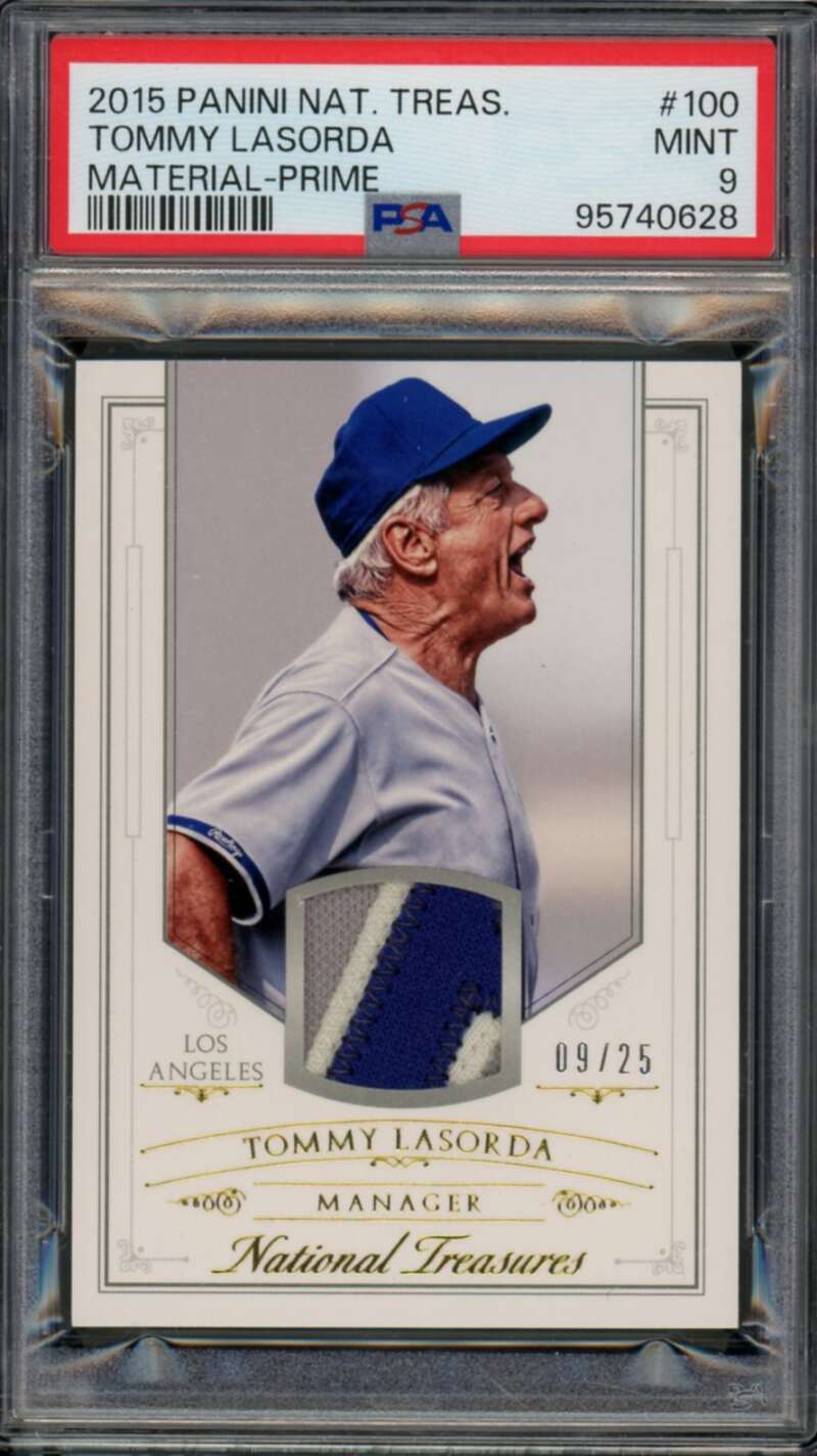 Tommy Lasorda 2015 National Treasures Material Prime (9/25) (pop 2) #100 PSA 9 Image 1