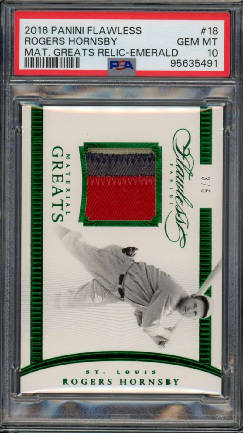 Rogers Hornsby 2016 Flawless Materials Greats Relic Emerald (3/5) #18 PSA 10 Image 1