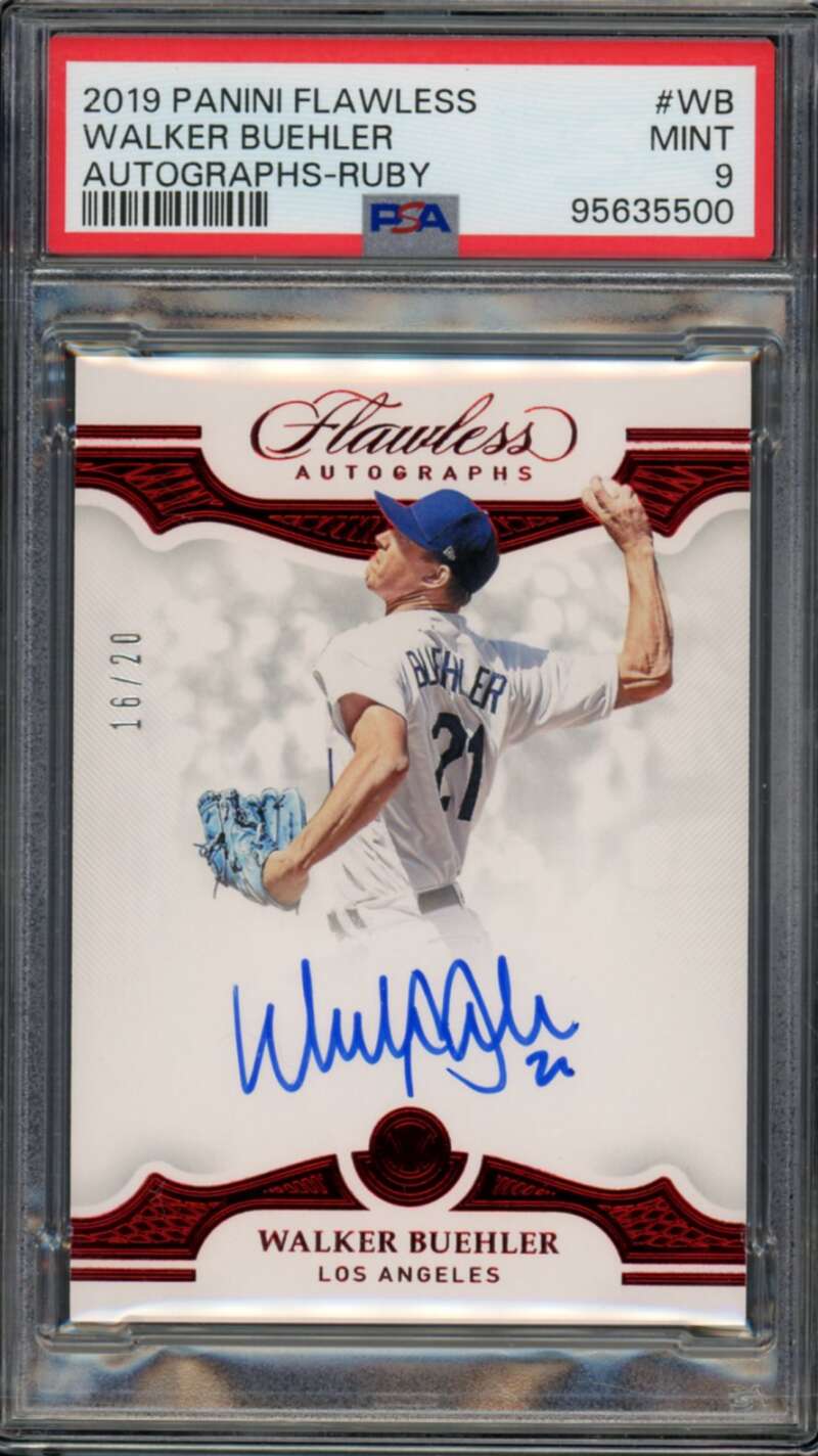 Walker Buehler 2019 Panini Flawless Autographs Ruby (16/20) (pop 2) #WB PSA 9 Image 1