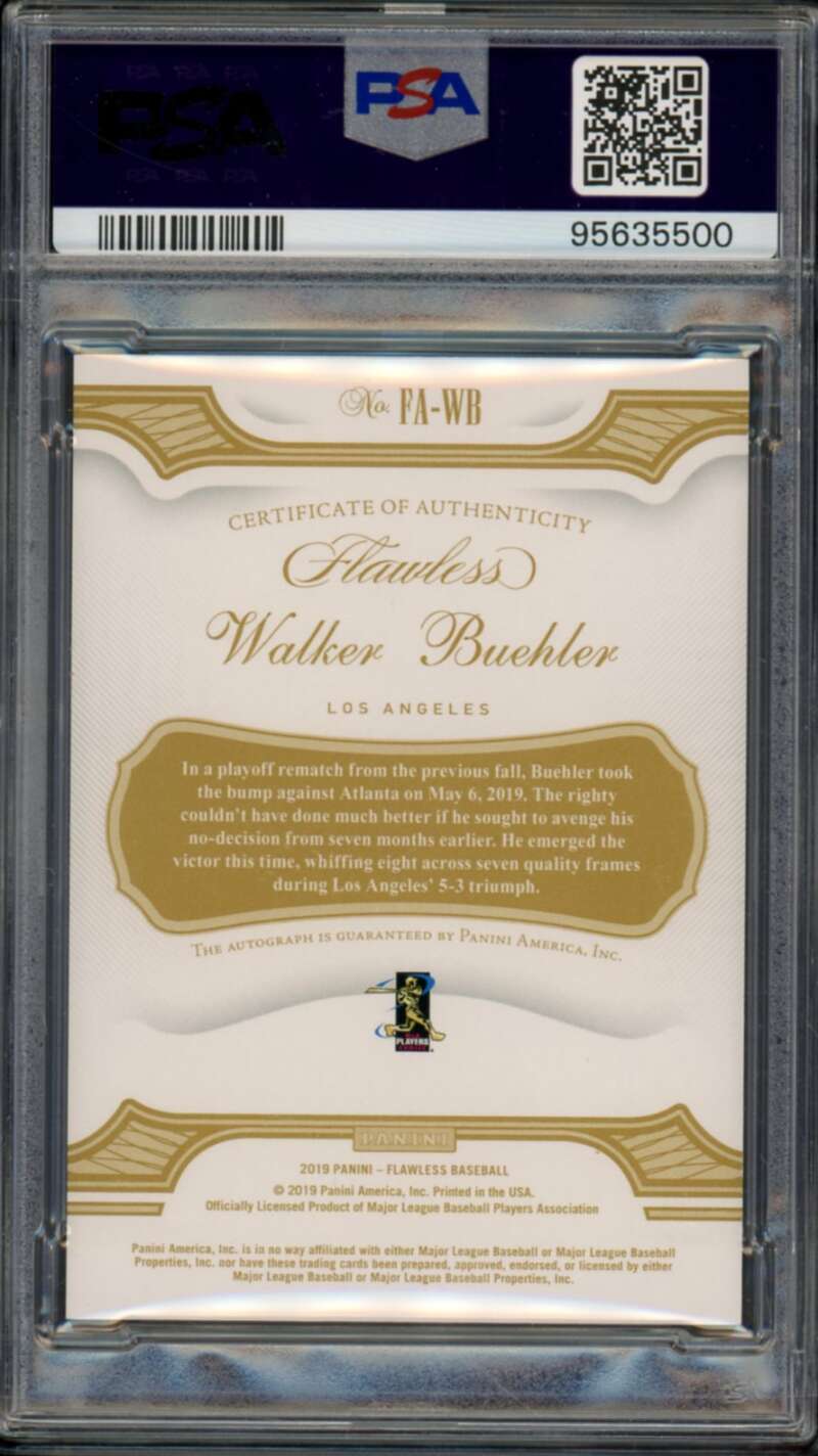 Walker Buehler 2019 Panini Flawless Autographs Ruby (16/20) (pop 2) #WB PSA 9 Image 2