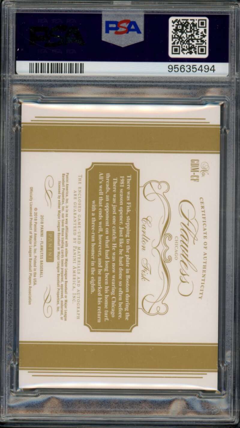 Carlton Fisk Card 2019 Panini Flawless Auto Sapphire (#d 4/7) #GDMCF PSA 10 Image 2