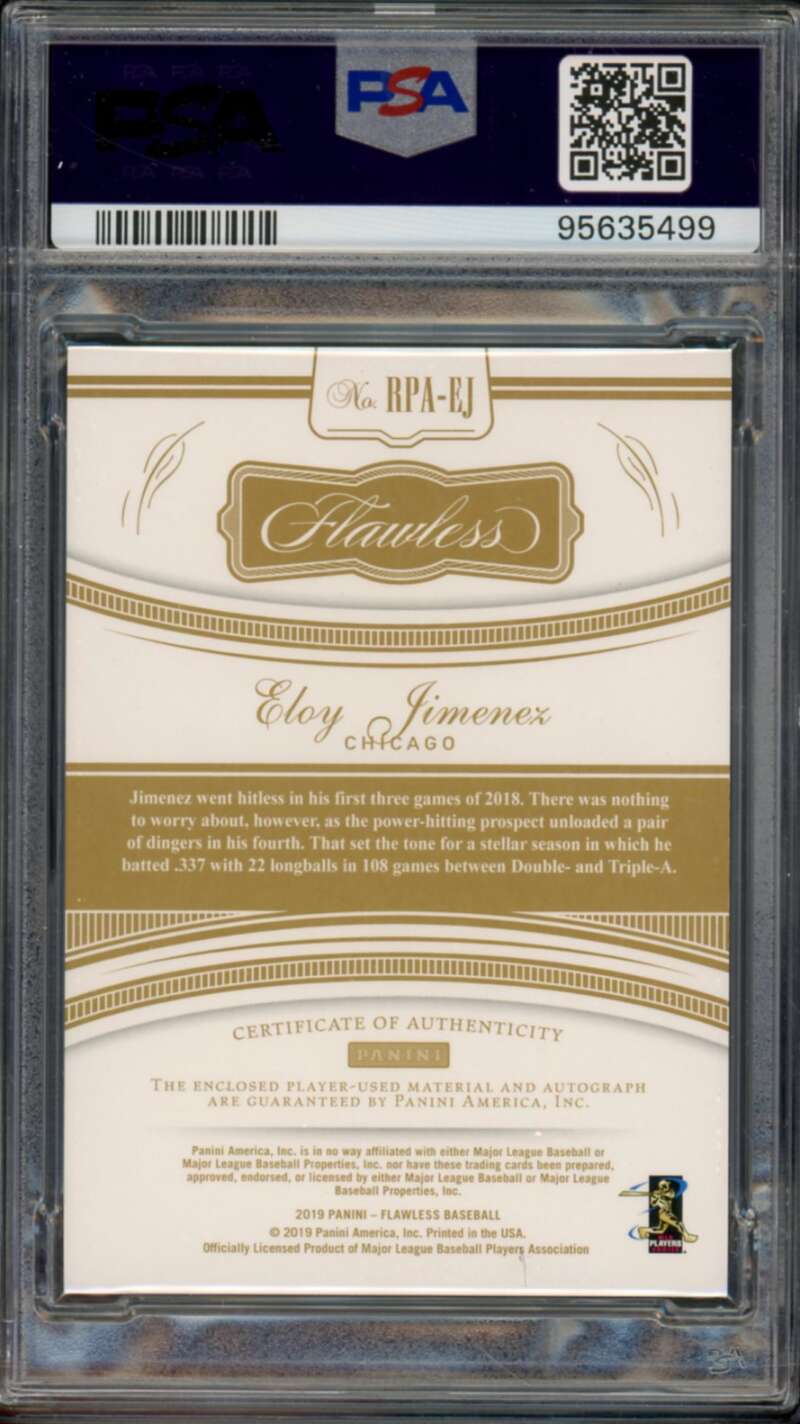 Eloy Jimenez 2019 Flawless Rookie Patch Autographs (14/25) (pop 1) #EJ PSA 9 Image 2