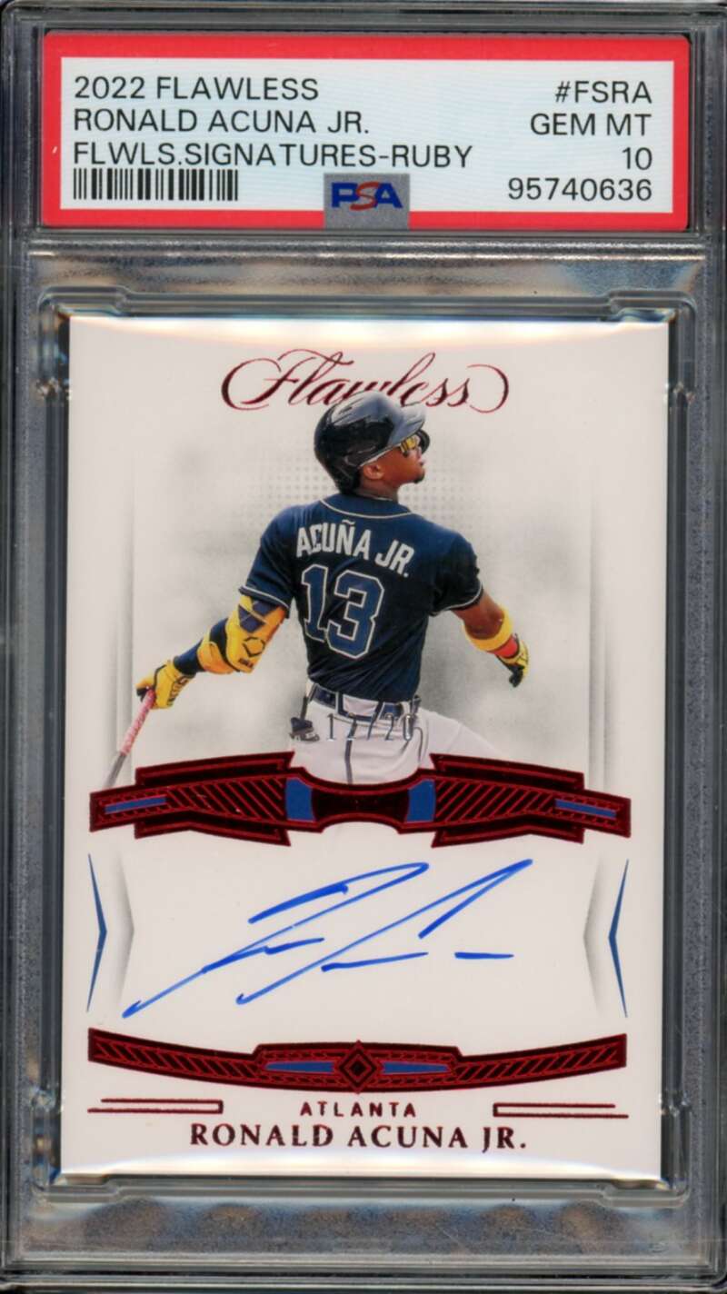 Ronald Acuna Jr. Card 2022 Flawless Signatures Ruby (12/20) (pop 1) #FSRA PSA 10 Image 1