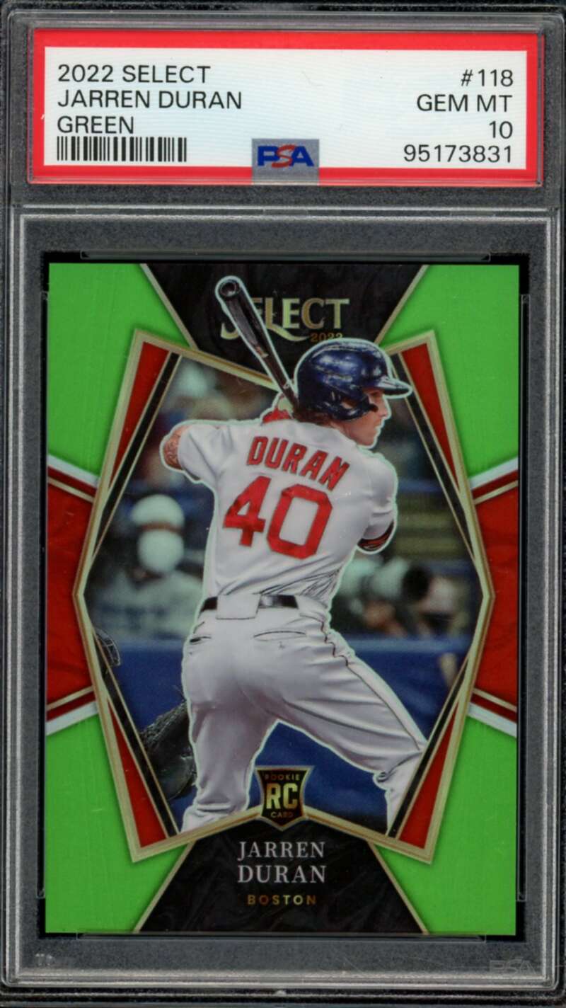 Jarren Duran Rookie Card 2022 Select Green (Serial #d 4/5) #118 PSA 10 Image 1