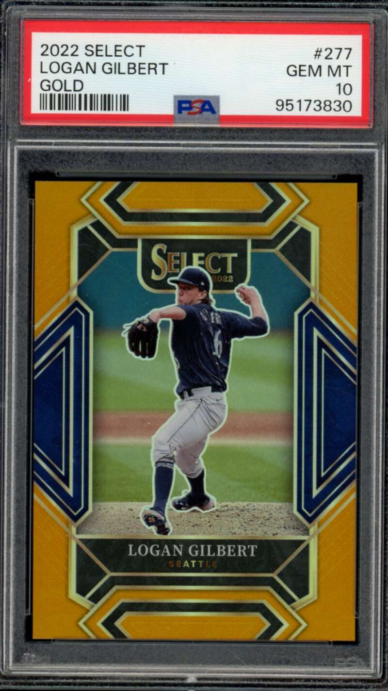 Logan Gilbert Rookie Card 2022 Select Gold (Serial #d 4/10) (pop 1) #277 PSA 10 Image 1