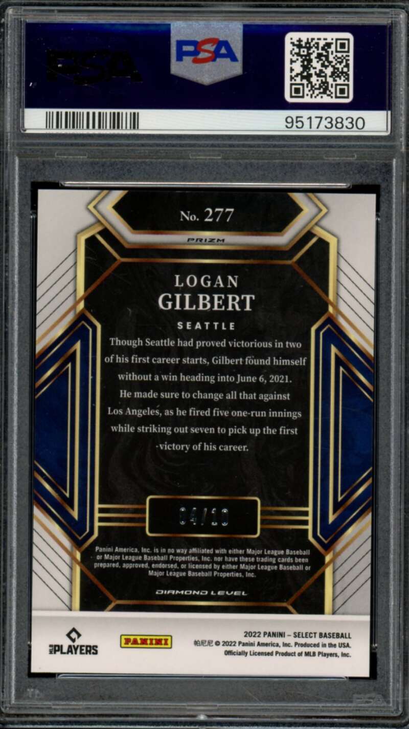 Logan Gilbert Rookie Card 2022 Select Gold (Serial #d 4/10) (pop 1) #277 PSA 10 Image 2