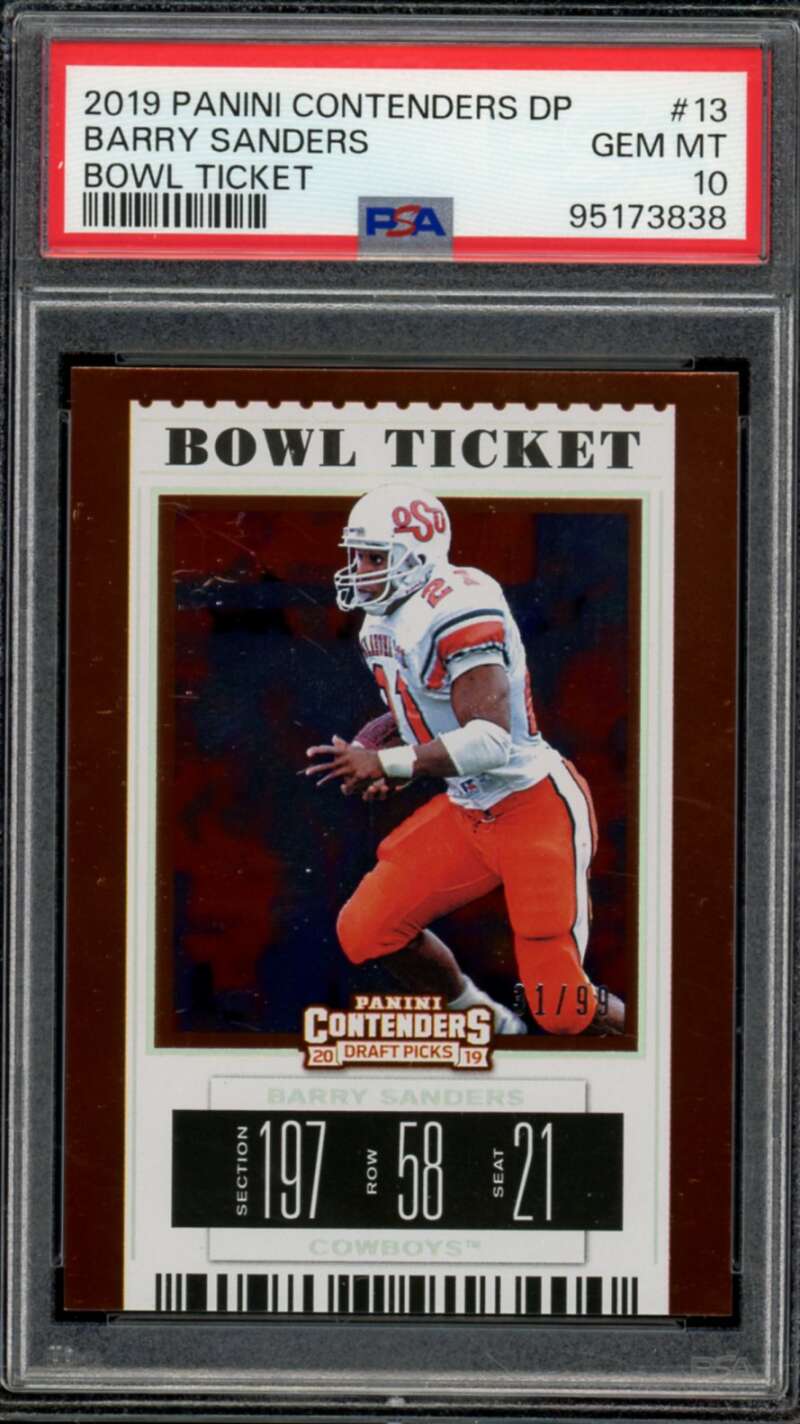 Barry Sanders Card 2019 Panini Contenders DP Bowl Ticket (pop 1) #13 PSA 10 Image 1