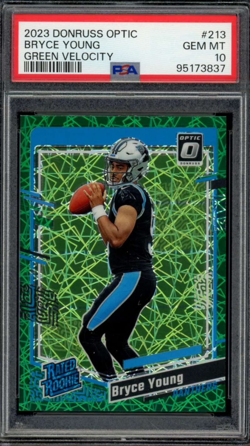 Bryce Young Rookie Card 2023 Donruss Optic Green Velocity #213 PSA 10 Image 1