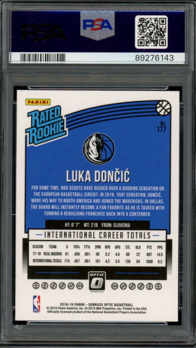 Luka Doncic Rookie Card 2018-19 Panini Donruss Optic #177 PSA 8 Image 2