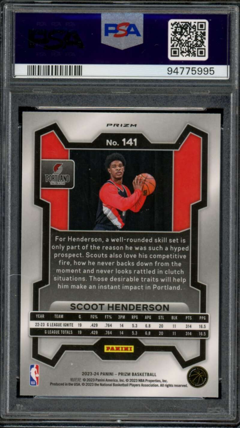 Scoot Henderson Rookie Card 2023-24 Prizm Green Prizm #141 PSA 10 Image 2