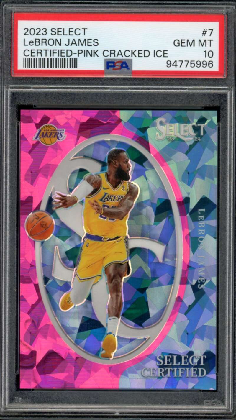 LeBron James Card 2023-24 Select Certified Pink Cracked Ice (pop 13) #7 PSA 10 Image 1