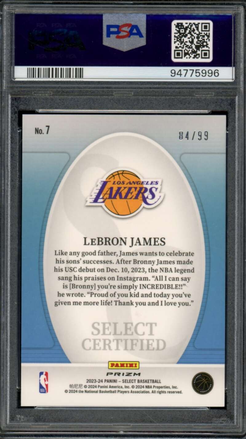 LeBron James Card 2023-24 Select Certified Pink Cracked Ice (pop 13) #7 PSA 10 Image 2