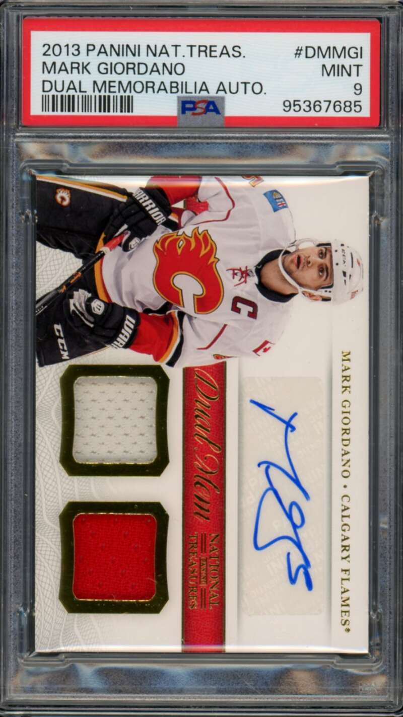 Mark Giordano Rookie 2013-14 National Treasures Dual Mem Autograph #DMMGI PSA 9 Image 1