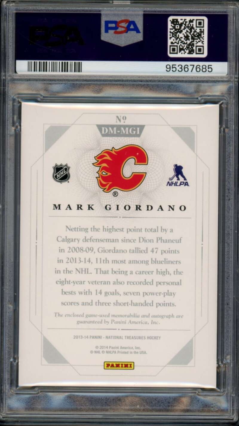 Mark Giordano Rookie 2013-14 National Treasures Dual Mem Autograph #DMMGI PSA 9 Image 2