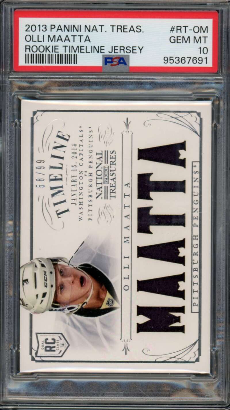 Olli Maatta 2013-14 National Treasures Rookie Timeline Jersey #RT-OM PSA 10 Image 1