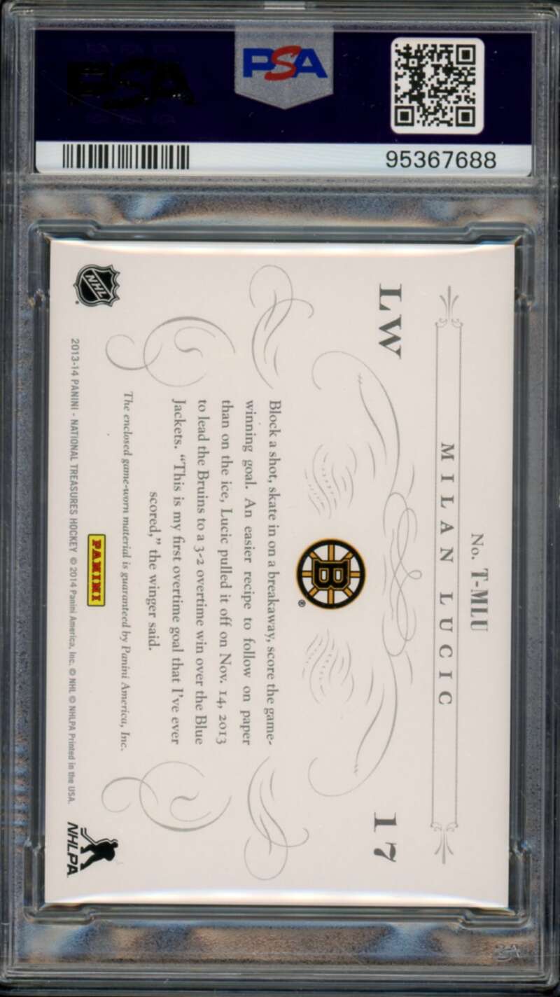 Milan Lucic 2013-14 National Treasures Timeline Jersey Patch (3/25) #TMLU PSA 10 Image 2